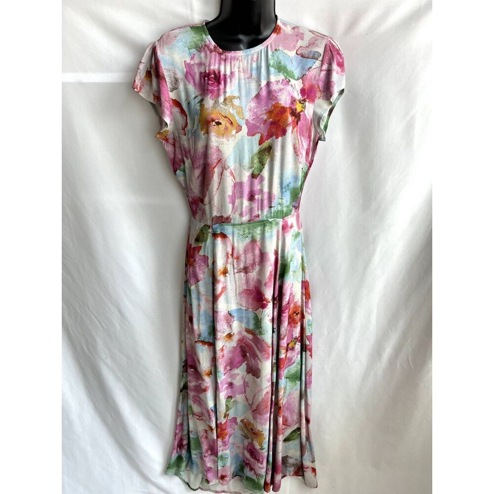 Olivaceous Floral Maxi Dress Pink Flowers Open Back Size L Feminine Romantic